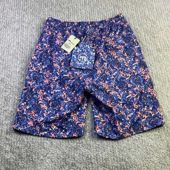 Peter Millar Seaside Mens Blue Coral Abstract Swim Trunks Size Small NWT